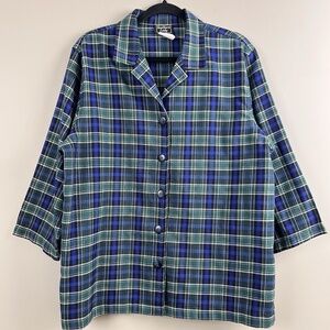 Southern Lady Multicolor Plaid Shirt Jacket Size 16 Button Blue Green White